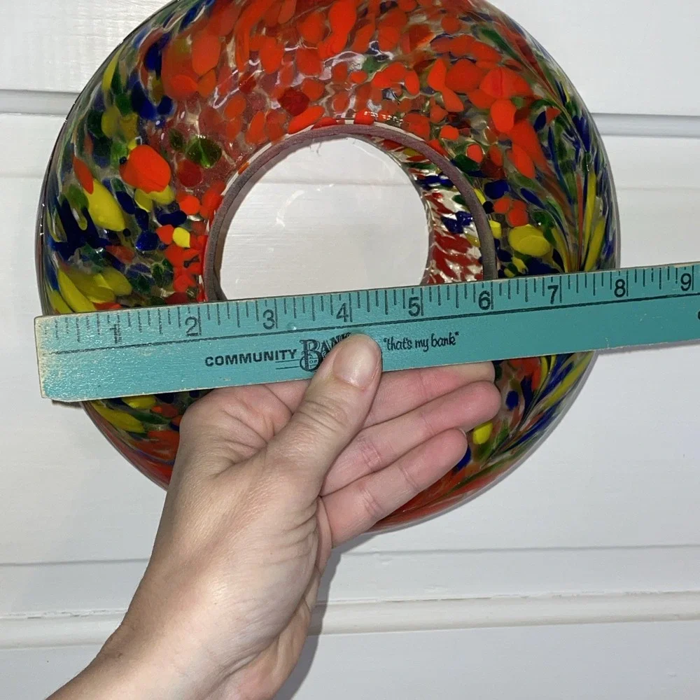 Designer Circular Doughnut‎ Hanging Art Speckled Glass Bird Feeder Hand Blown